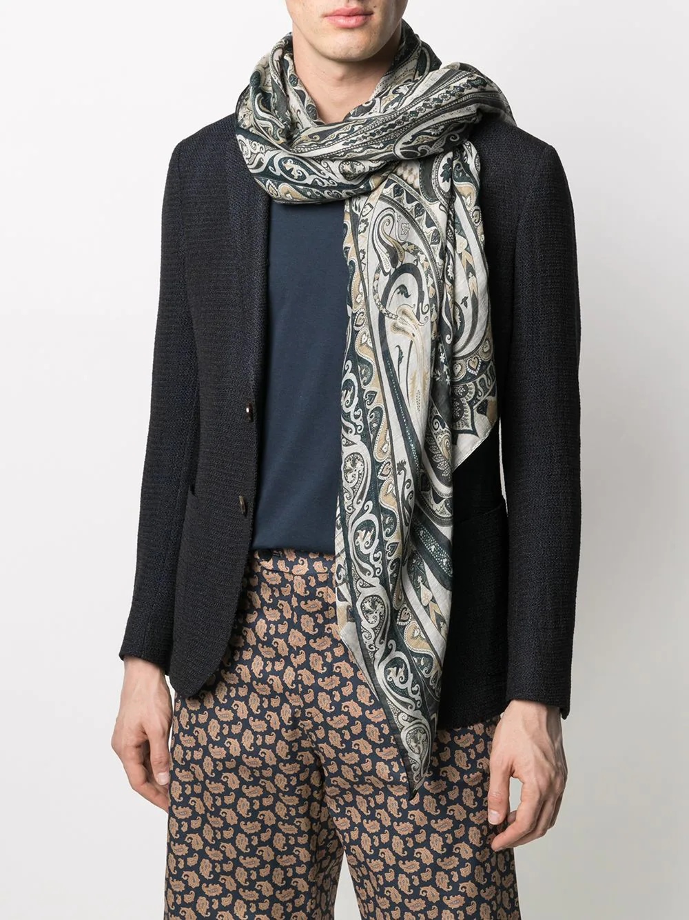 paisley-print linen-blend scarf - 2