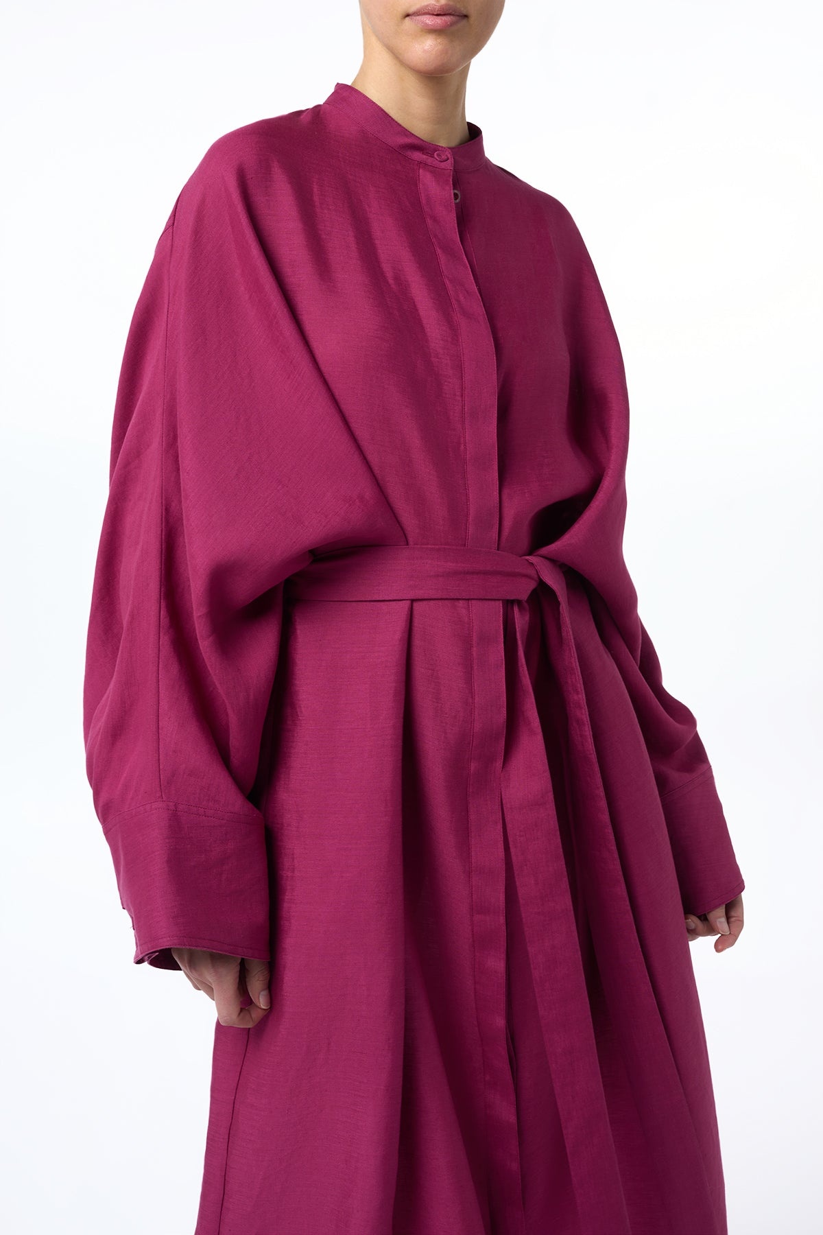 Tilda Oversized Midi Dress in Raspberry Aloe Linen - 5