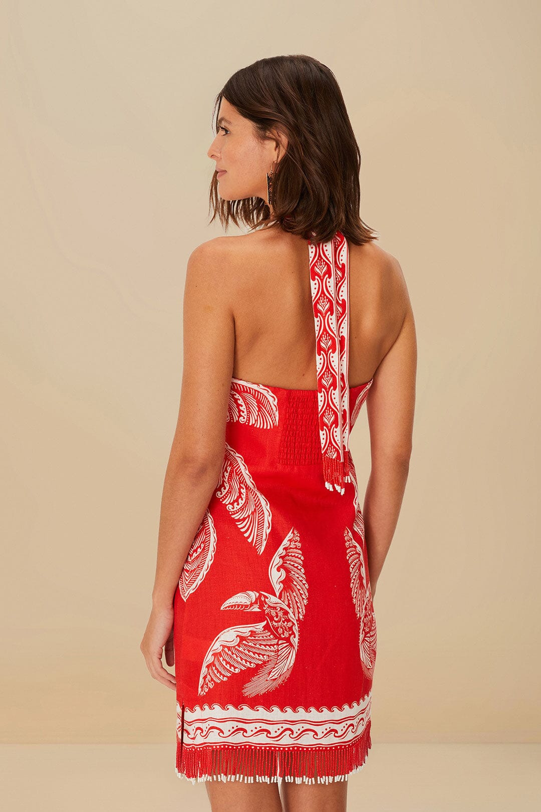 Red Majestic Coconut Tree Euroflax™ Premium Linen Mini Dress - 3