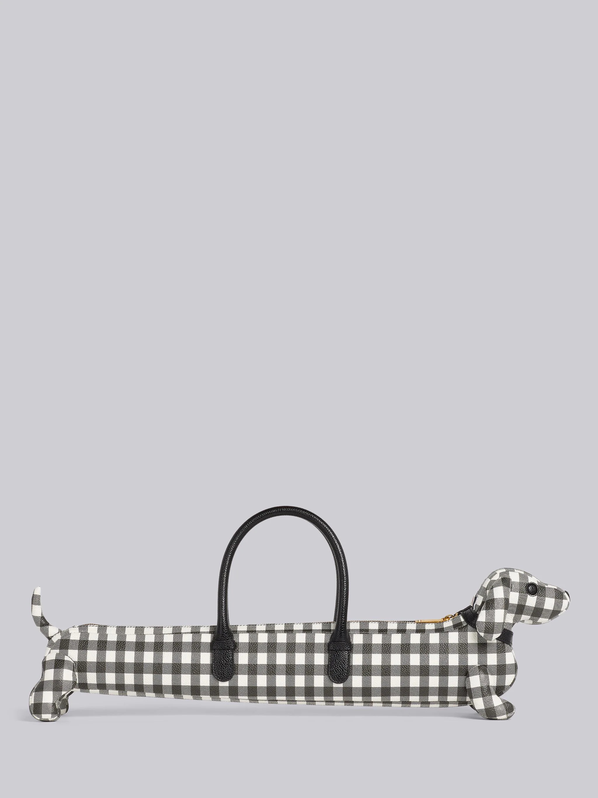 Black and White Gingham Printed Pebble Grain Leather Hector Limousine Handbag - 4