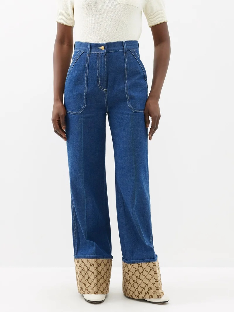 【関税送料込み】gucci TURN UP JEANS GUCCI GG Supreme-canvas turn-up jeans | matchesfashion