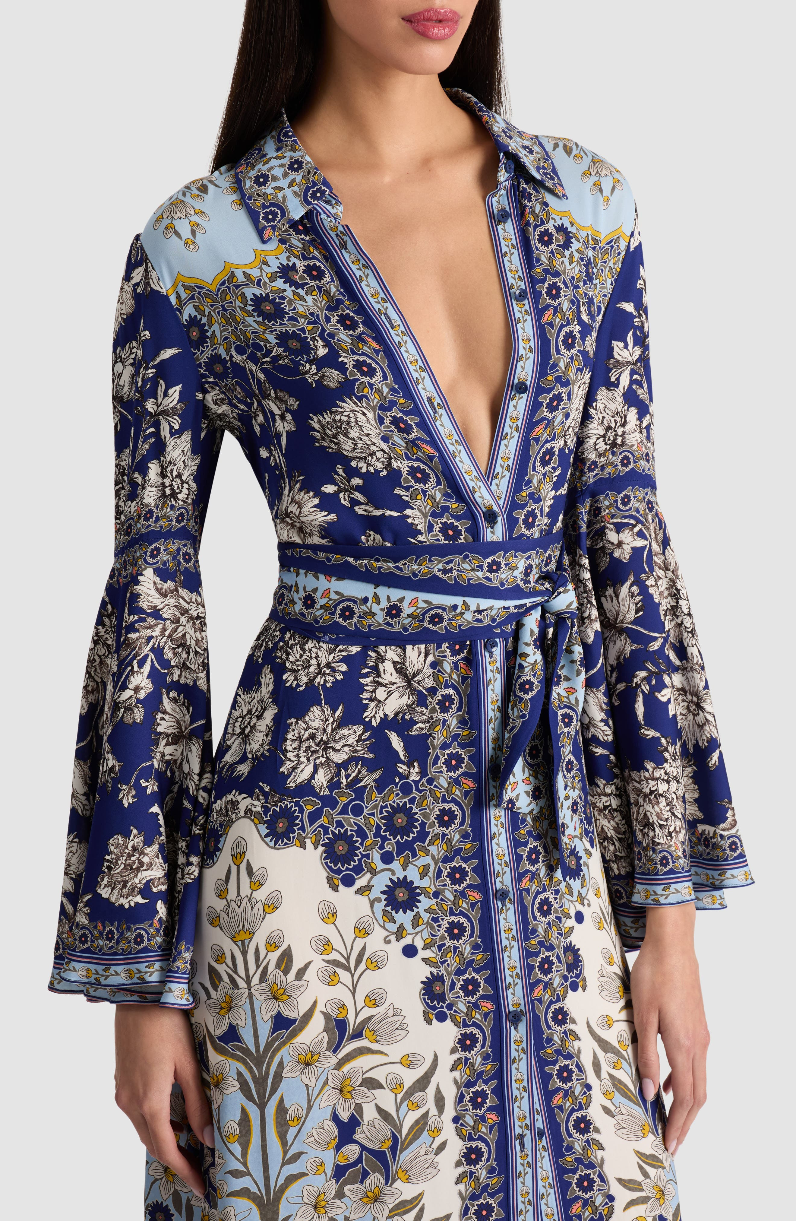 Alice + Olivia Chassidy Mixed Tapestry Print Long Sleeve Maxi Shirtdress in Forevermore at Nordstrom - 4