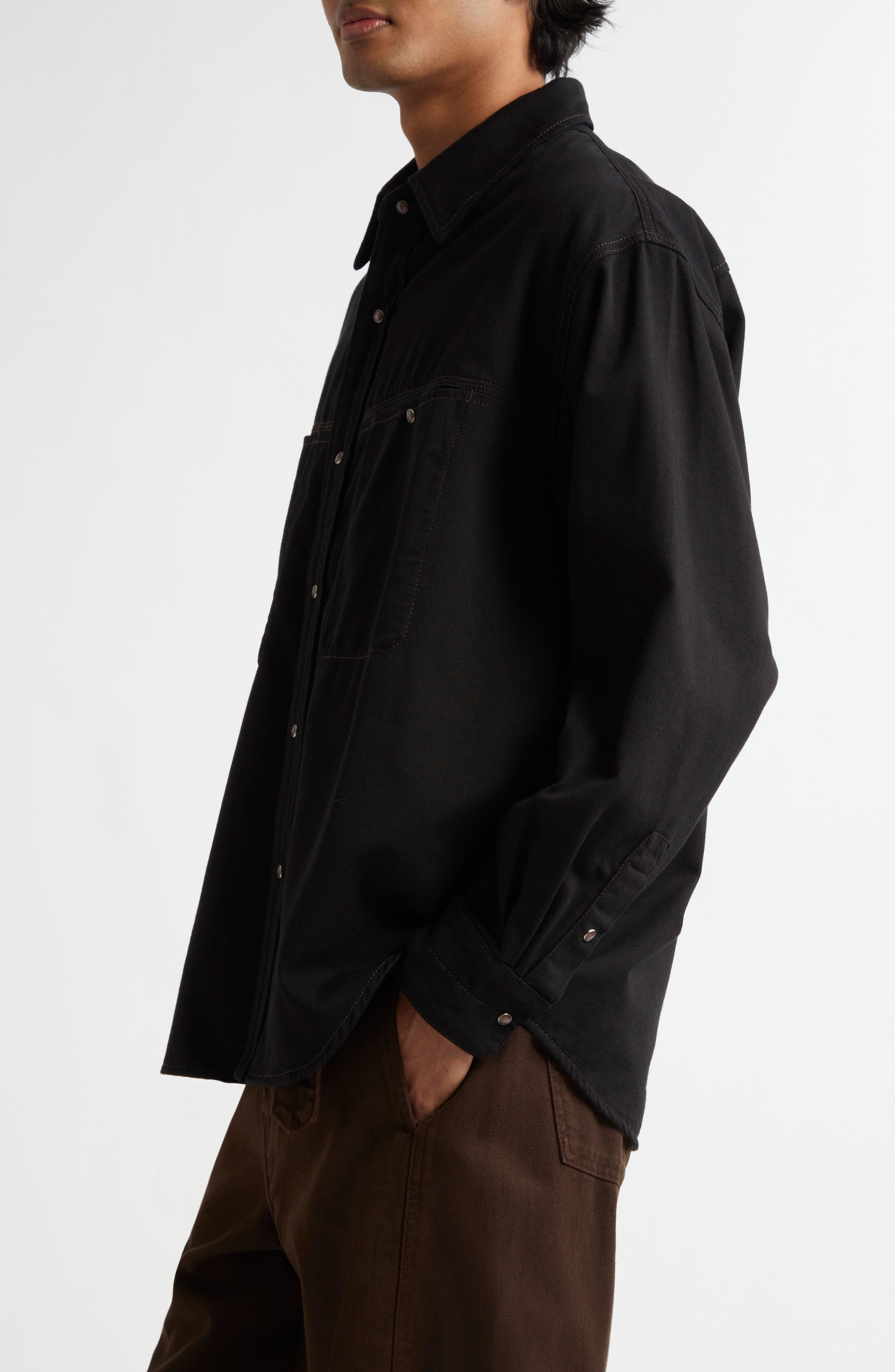 Lemaire Denim Snap-Up Shirt in Black Bk999 at Nordstrom - 4