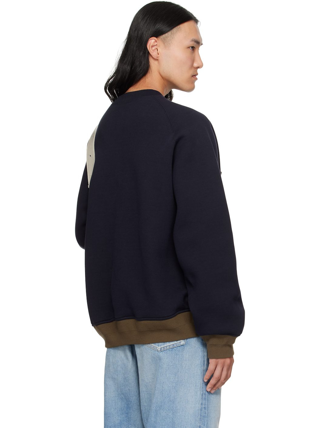 Navy & Khaki Sponge Sweat Sweater - 3