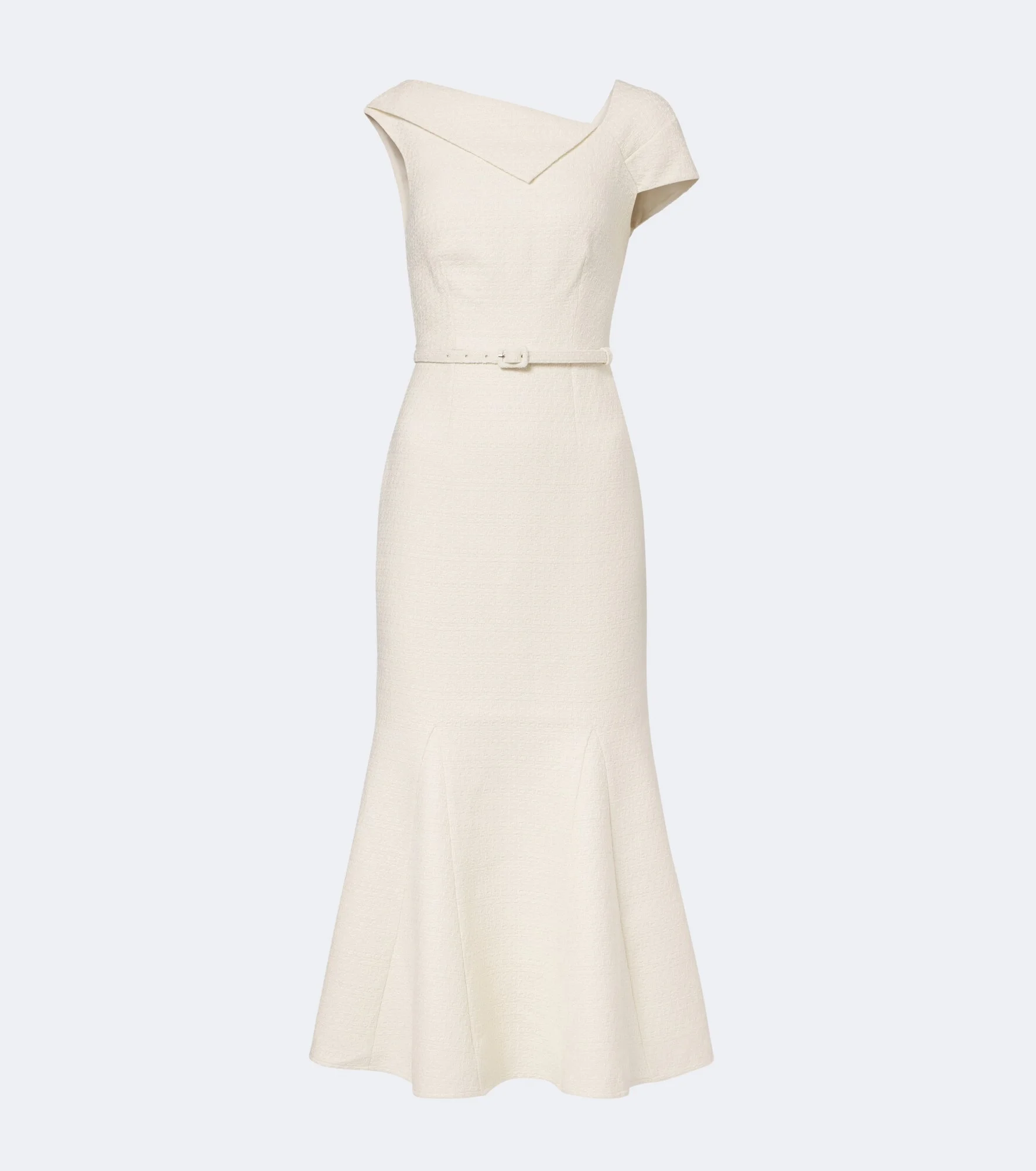 Belted asymmetric bouclé cocktail dress - 1