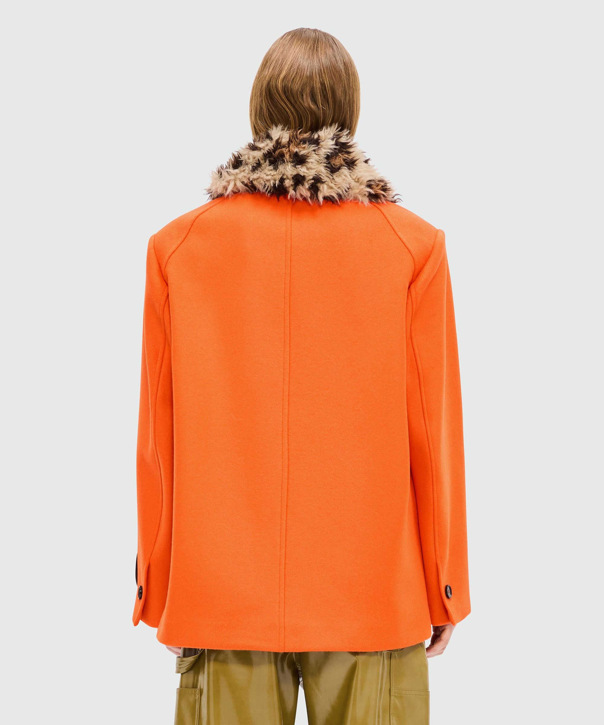 Orange wool jacket with shaggy animalier collar - 3