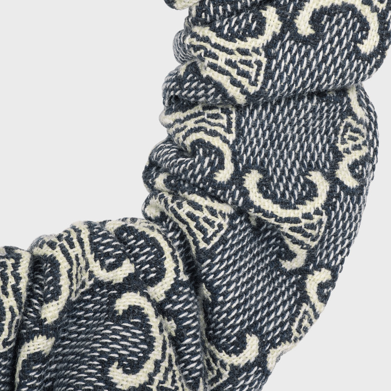 Celine Jacquard Triomphe Scrunchy in Cotton, Polyester, Polyamide and Brass with Gold Finish 3