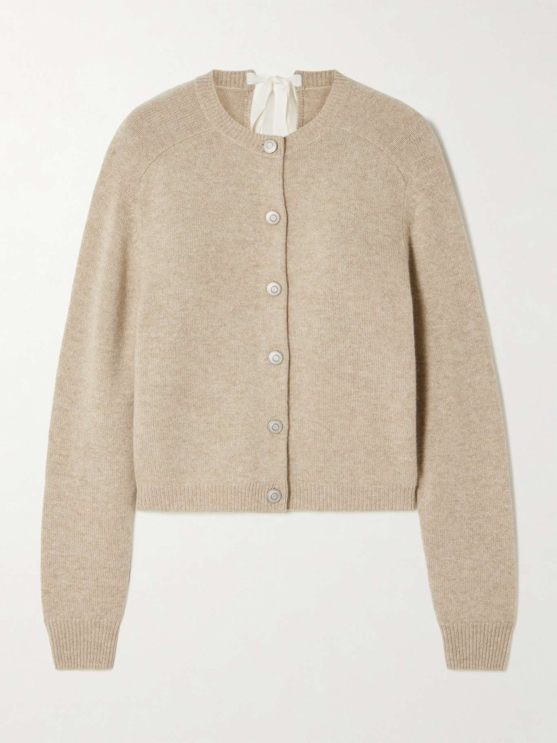 Tie-detailed cashmere cardigan Beige 1