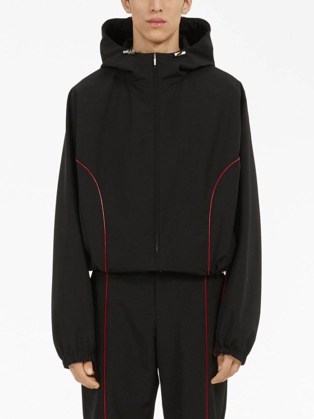 contrast-piping drawstring lightweight jacket - 3
