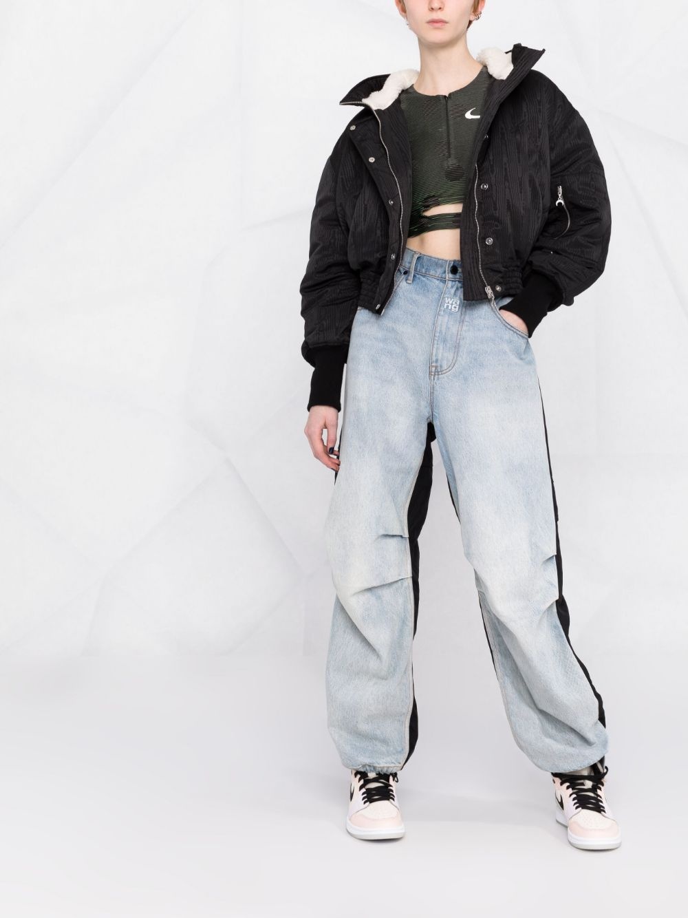 moiré-effect faux shearling-lined cropped jacket - 2
