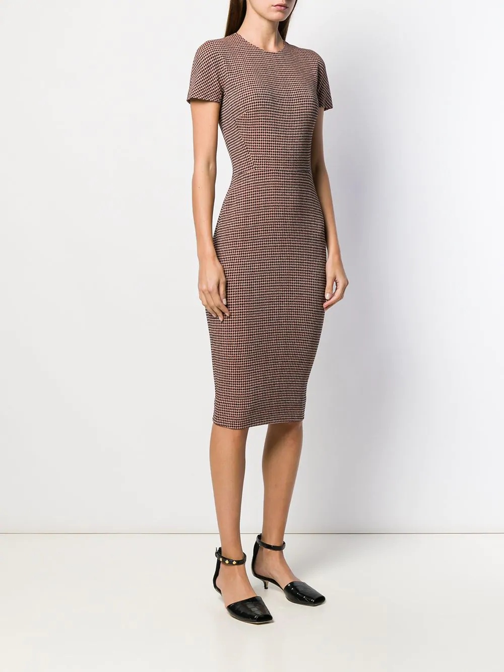 houndstooth fitted midi dress - 3