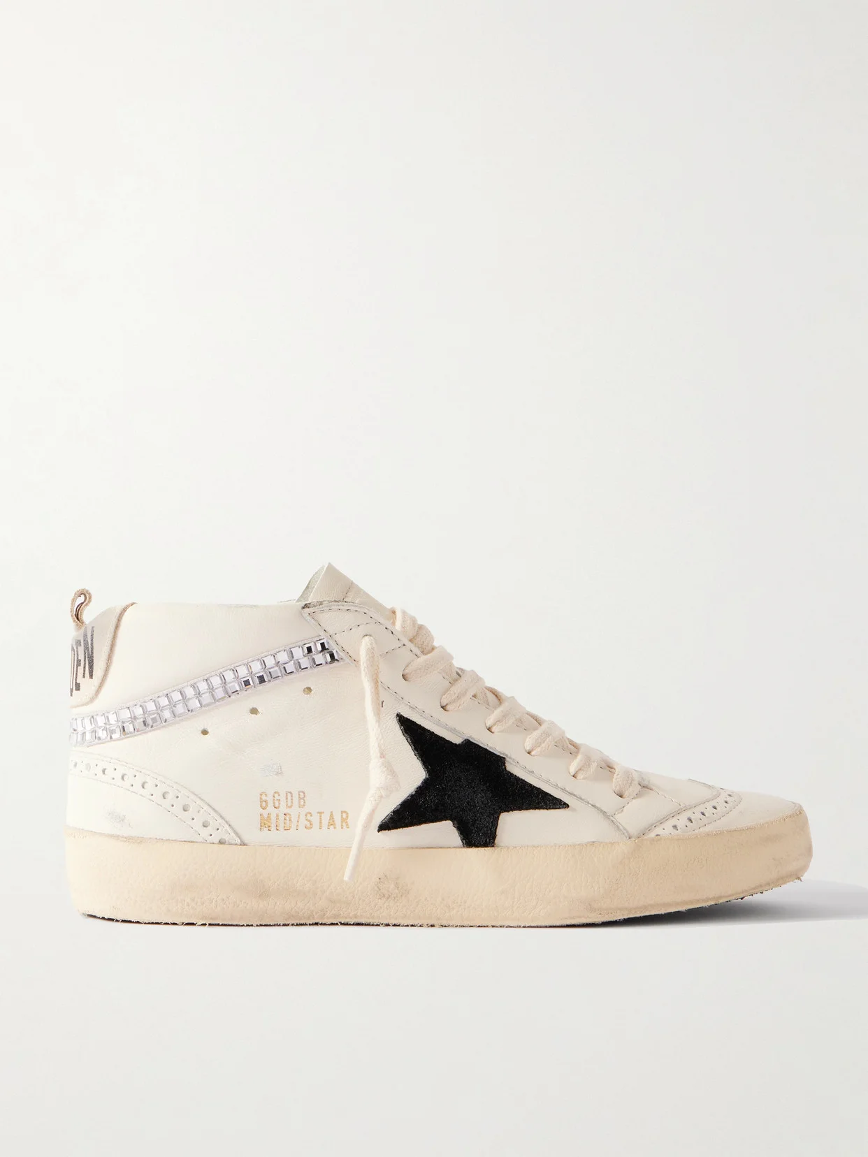 Mid Star Distressed Suede-trimmed Crystal-embellished Leather Sneakers - 1