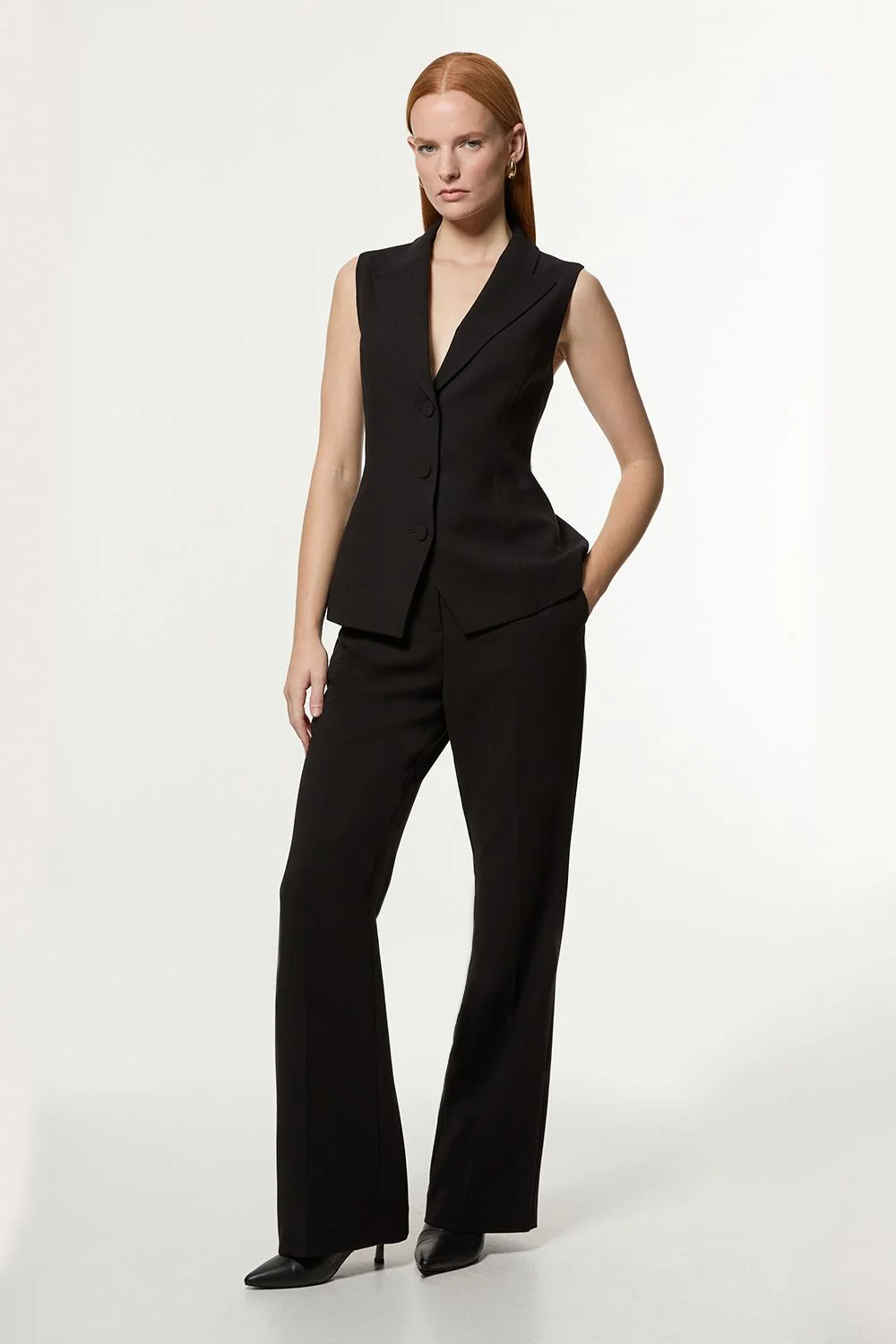Petite Compact Stretch Essential Tailored Straight Leg Trouser - 1