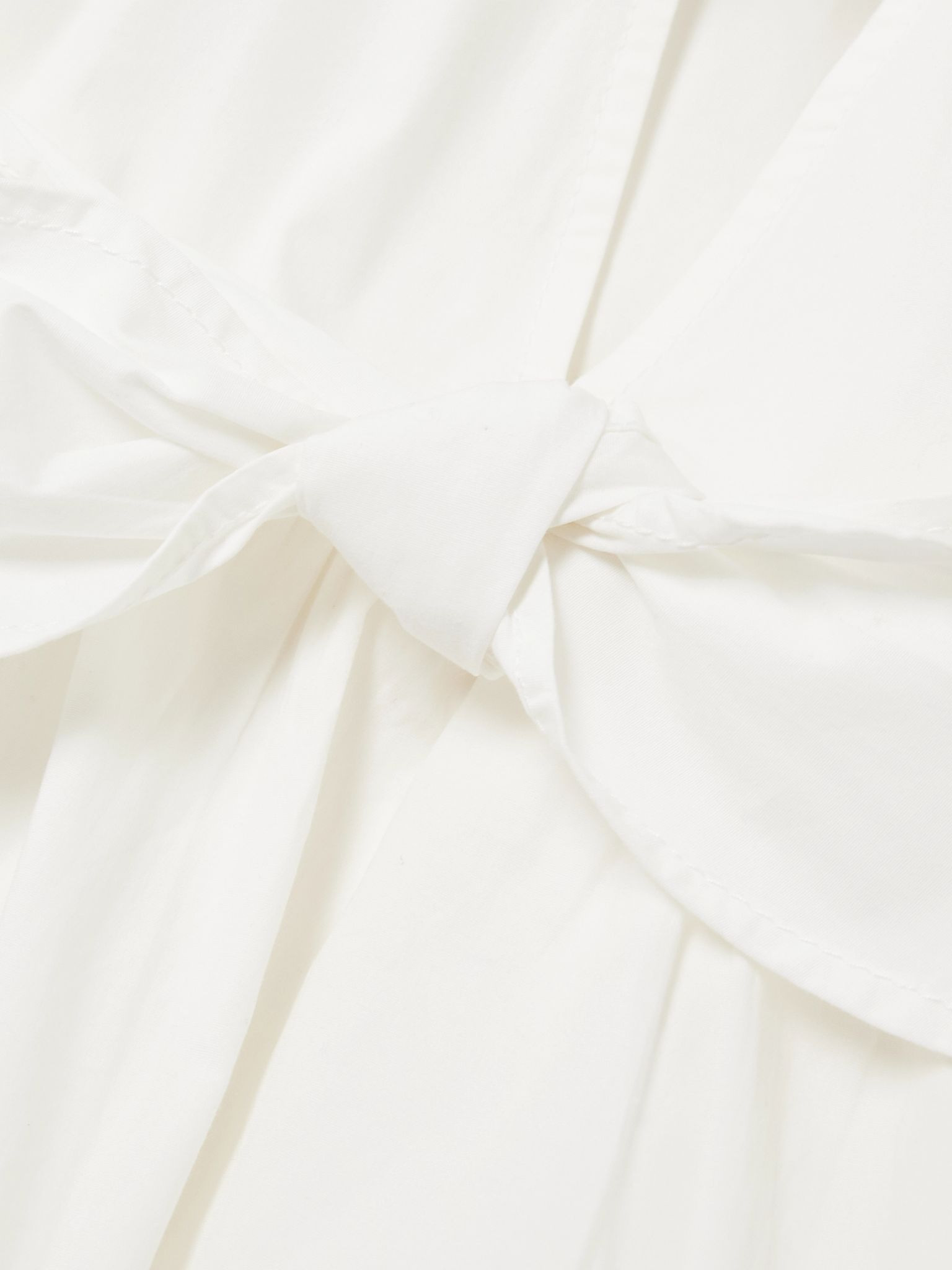 Belted tie-detailed gathered cotton-blend poplin midi dress White - 4