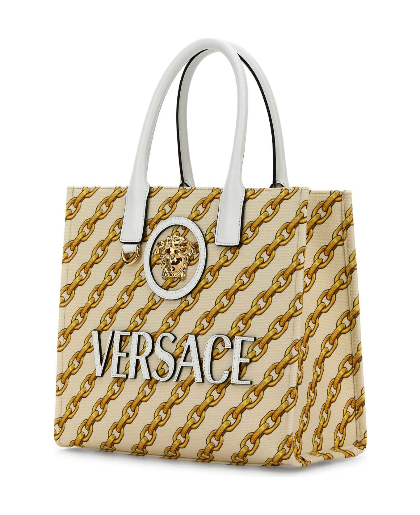 Printed Canvas Small Chain Stripes La Medusa Shopping Bag - 2