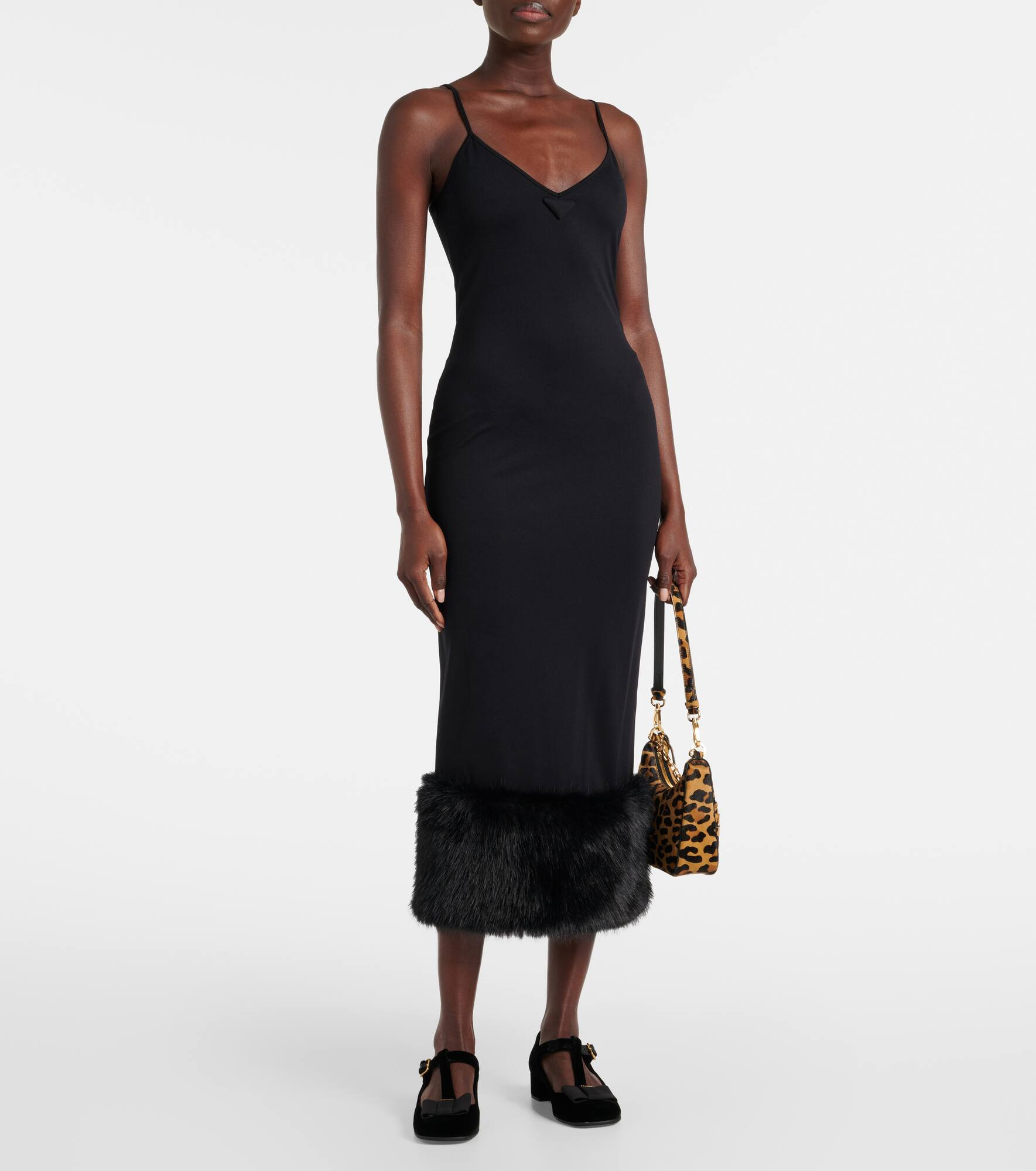 Faux shearling-trimmed midi dress - 2
