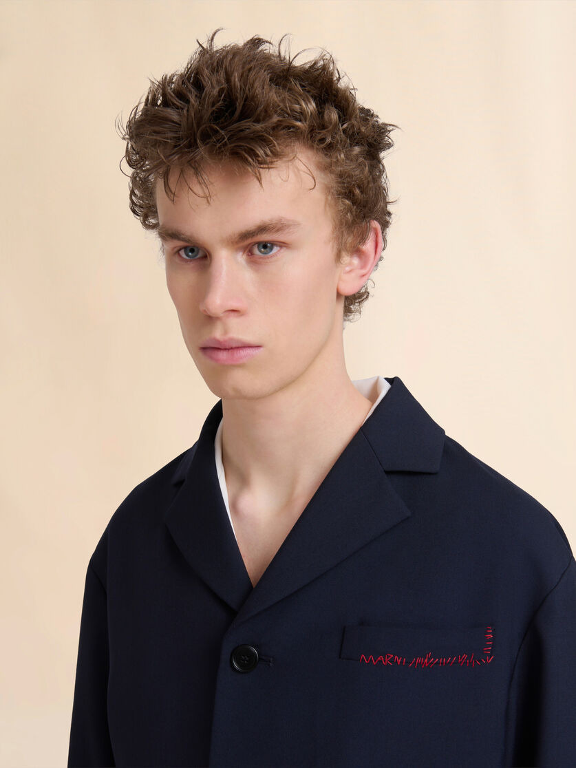 DEEP BLUE SINGLE BREASTED WOOL JACKET WITH MARNI SYMBOL - 4