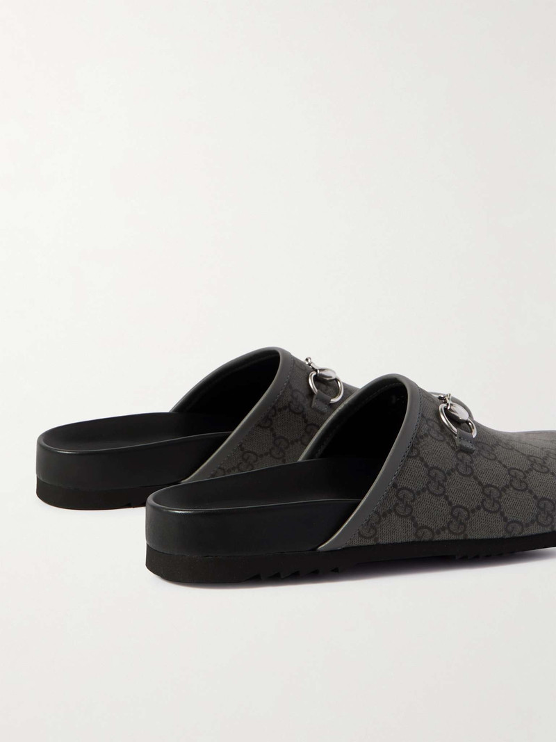 Horsebit-Detailed Leather-Trimmed Monogrammed Coated-Canvas Sandals 5