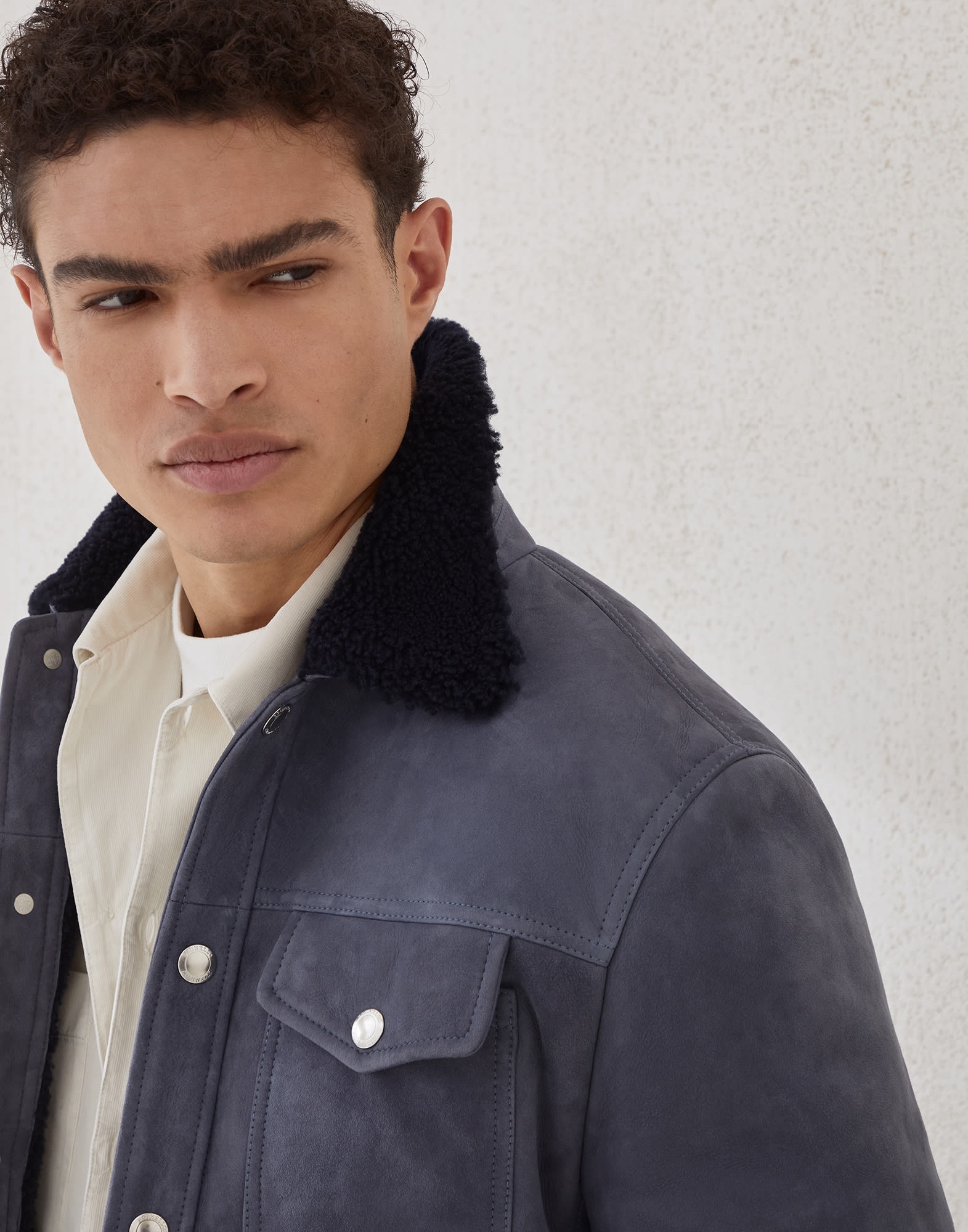 Suede curly shearling four-pocket jacket - 3