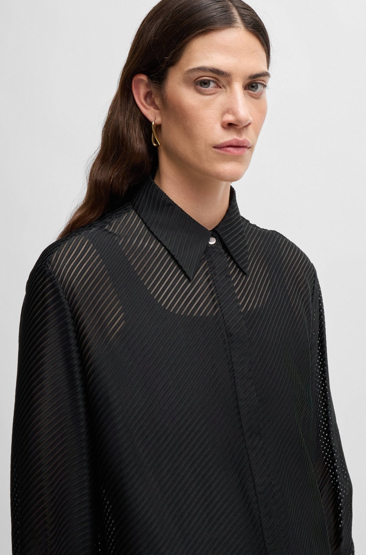 LONG-SLEEVED BLOUSE WITH BURNOUT STRIPE - 4