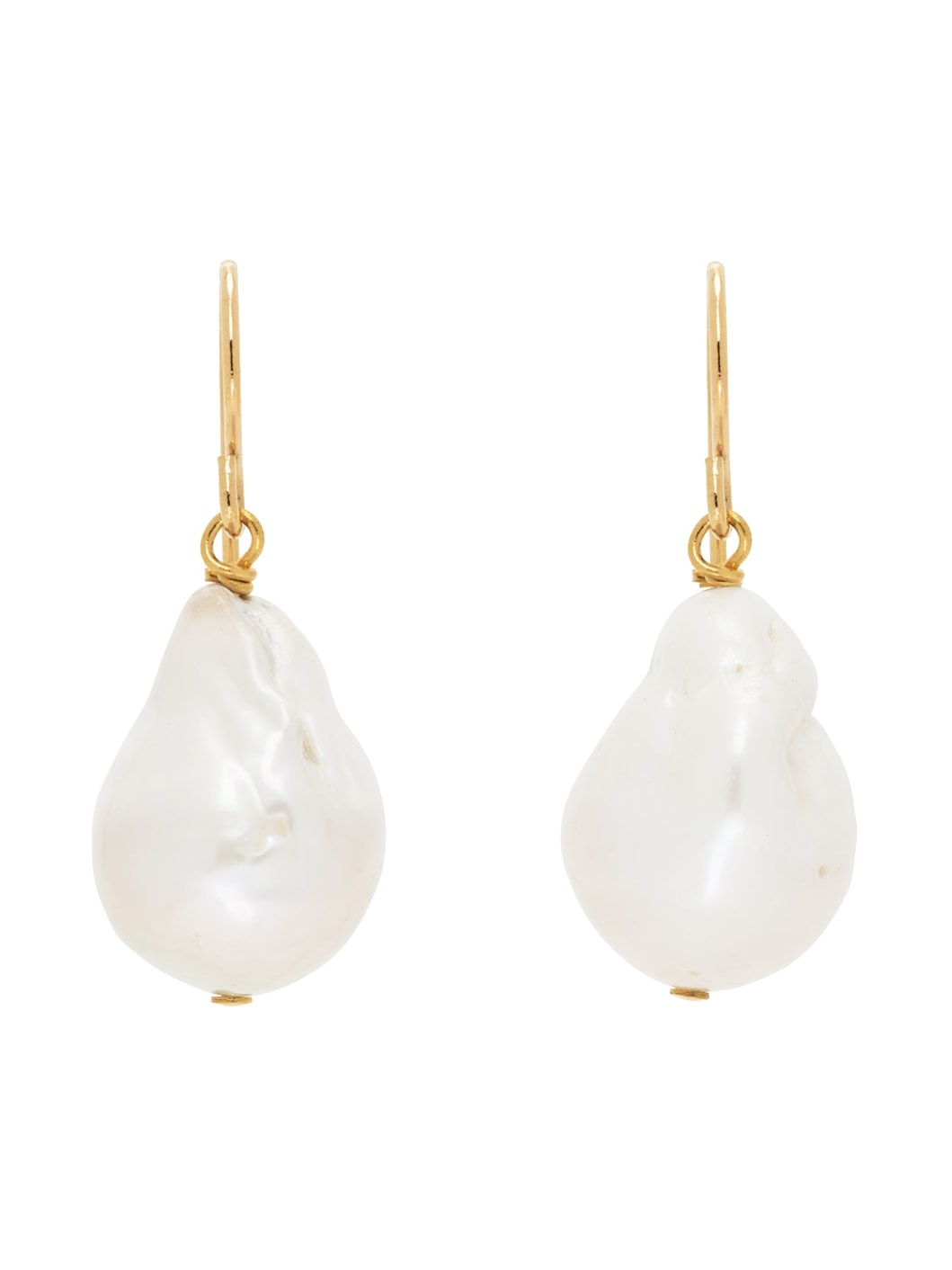 Gold & White Pearl Grainy Earrings - 1