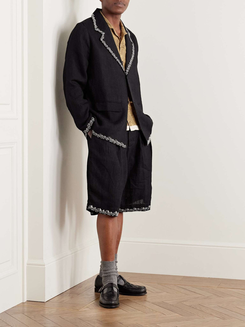 KARTIK RESEARCH Straight-Leg Pleated Embroidered Linen Shorts outlook