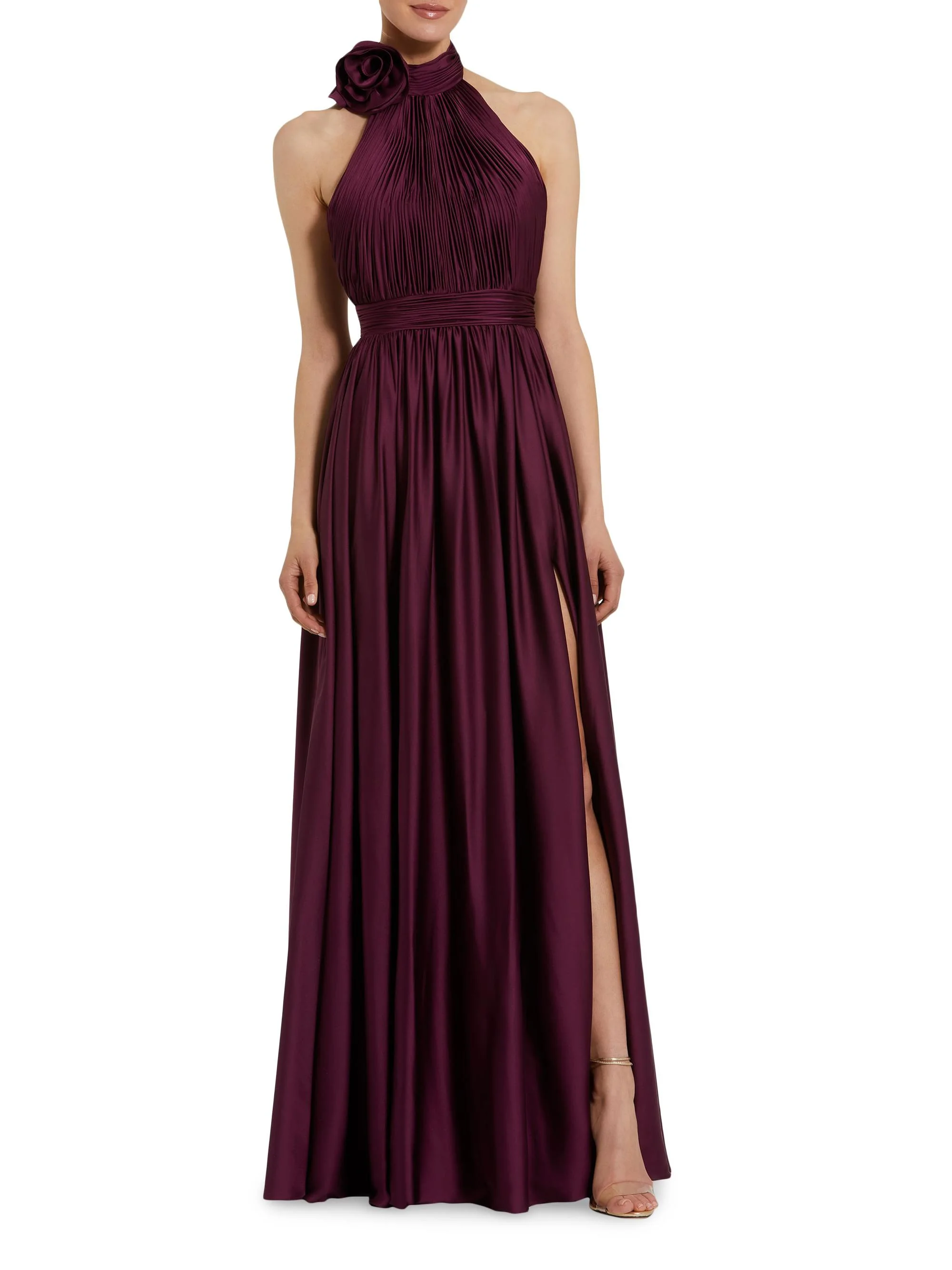 Women's Chiffon Halter Gown - Eggplant - 1