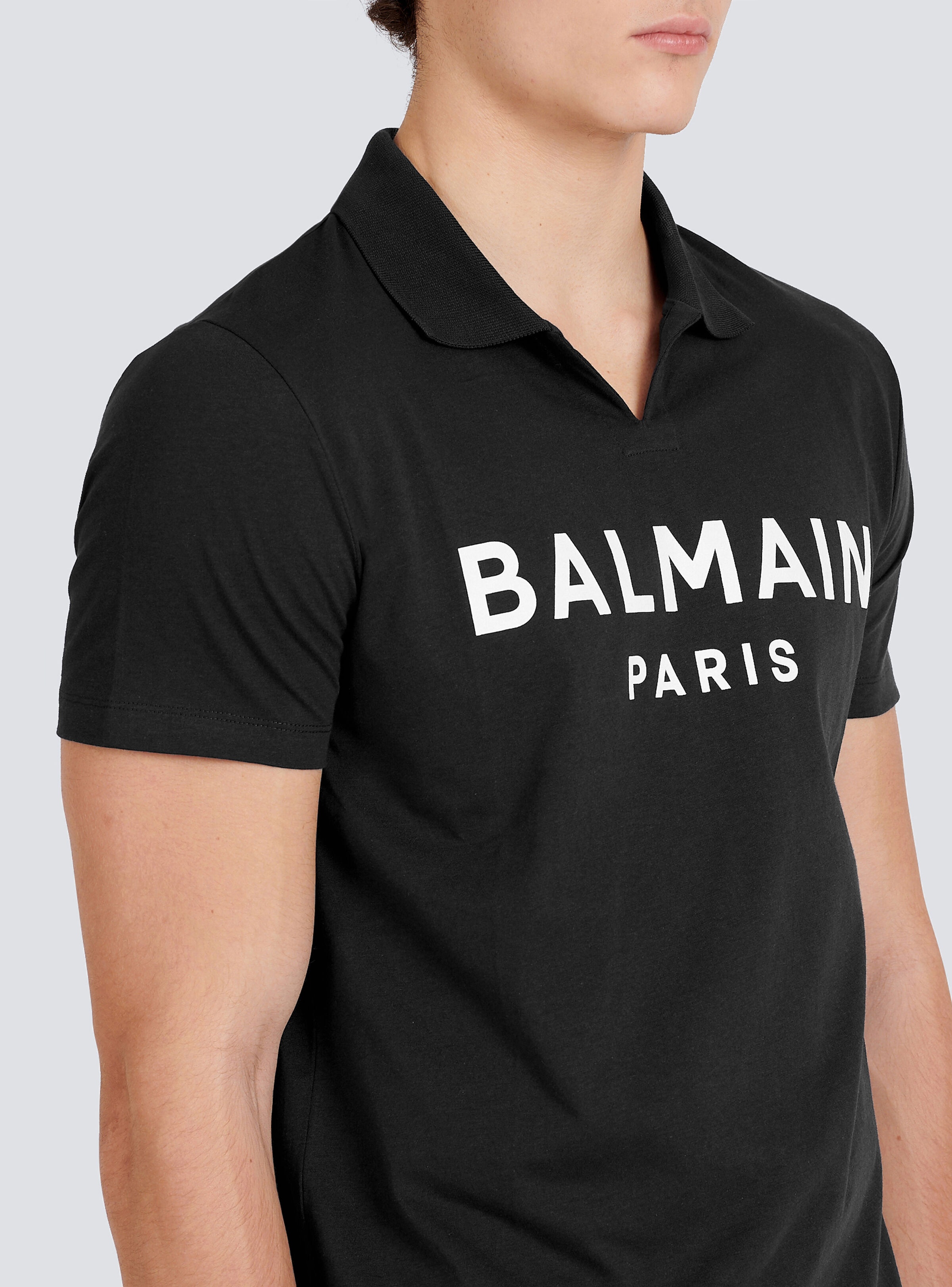 Cotton polo with black Balmain logo print - 8