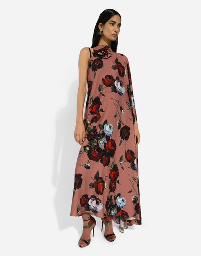 Dolce & Gabbana Asymmetrical charmeuse dress with vintage rose print outlook