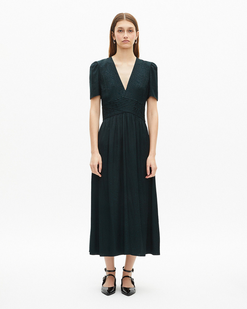 DARK GREEN LEOPARD JACQUARD MAXI DRESS 4