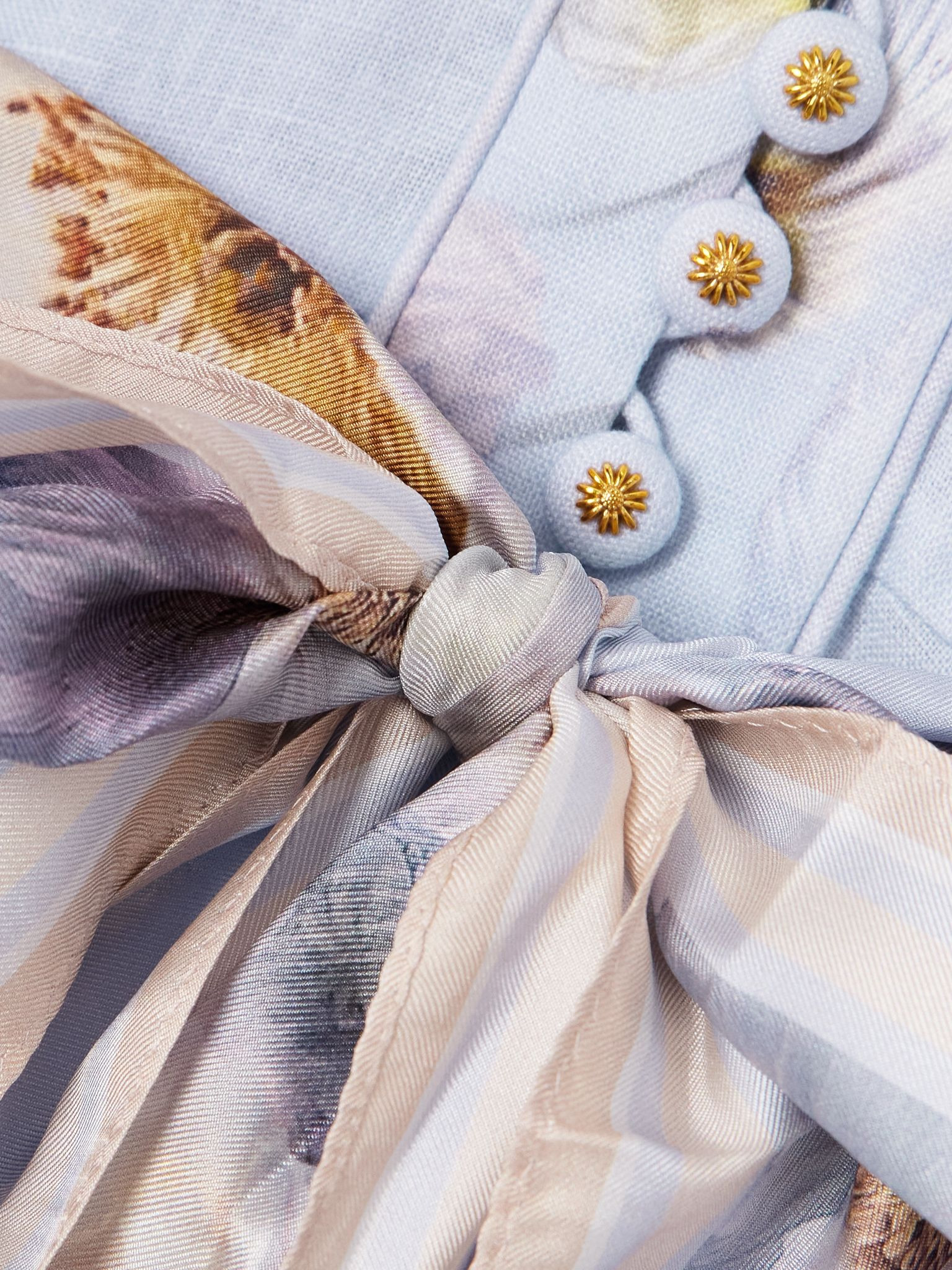 Belted floral-print silk-trimmed linen mini dress Lilac - 4