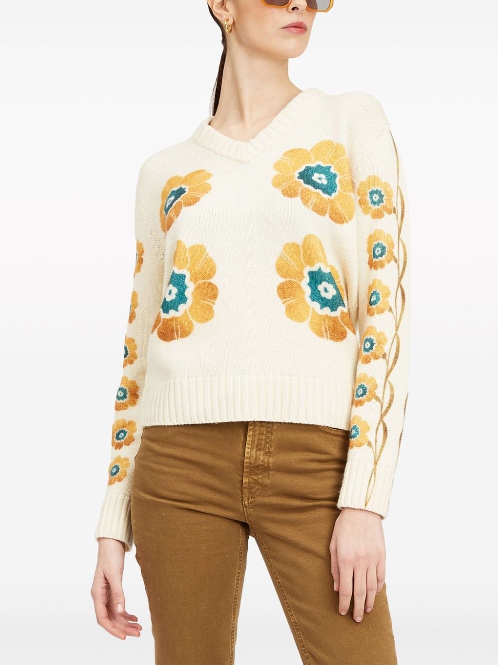 floral-print v-neck jumper - 2