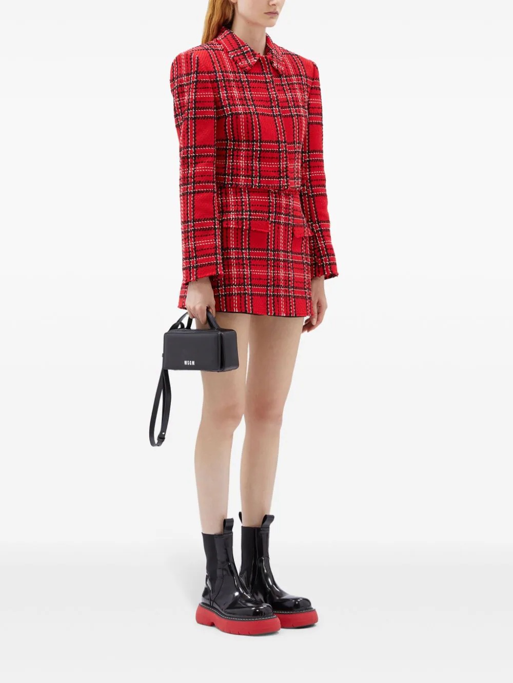 Red Checks Cropped Jacket - 2