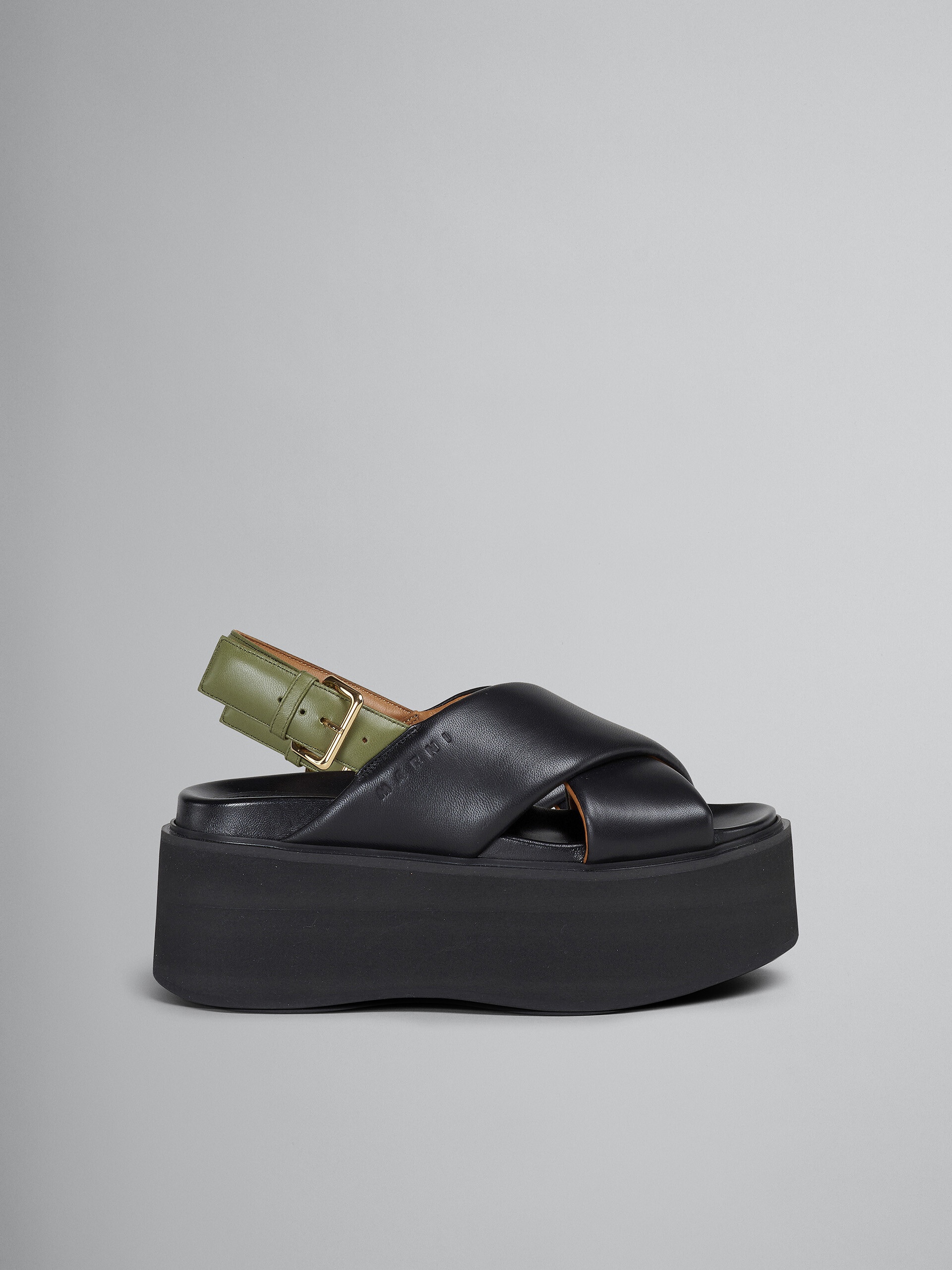 BLACK AND GREEN LEATHER WEDGE - 1