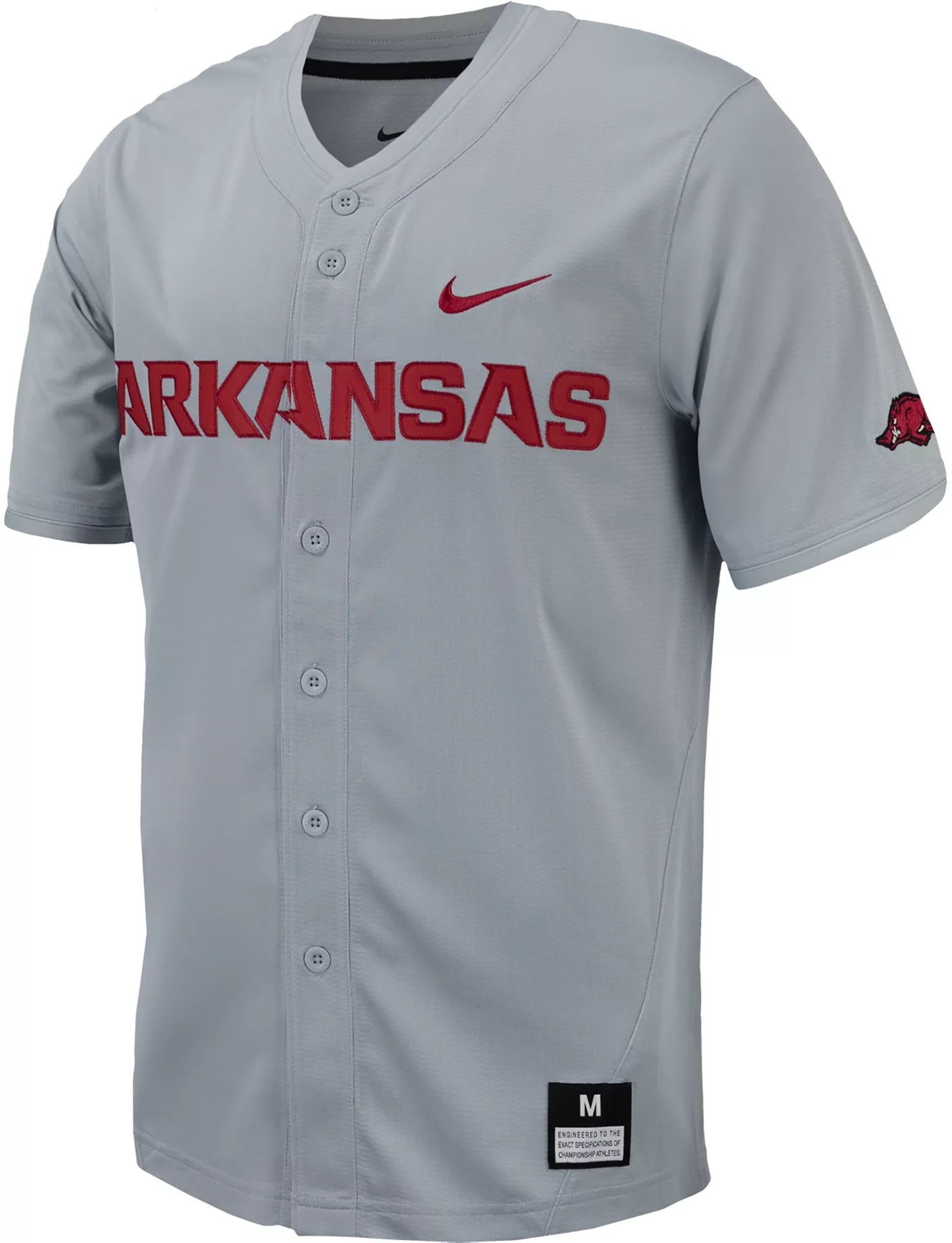 Nike Men's Arkansas Razorbacks Grey Full Button Replica Baseball Jersey - 1