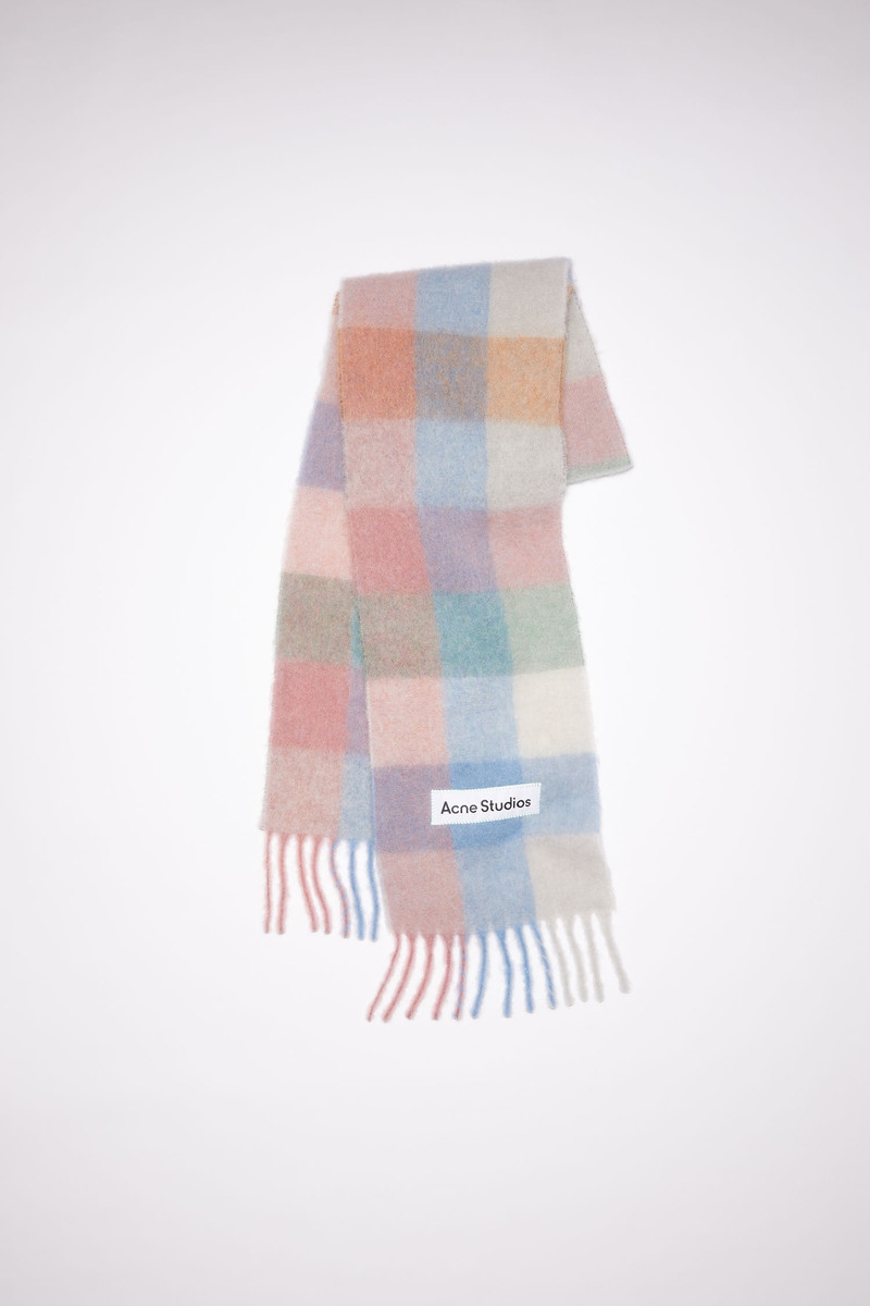 Mohair checked scarf - Pink/light blue/green 1