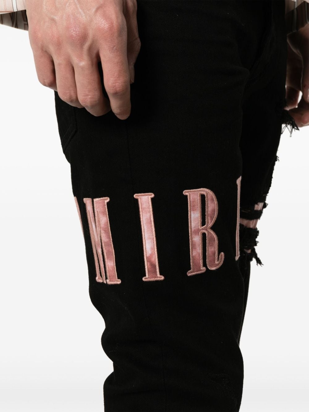 waxed logo-appliquÃ© skinny jeans - 5