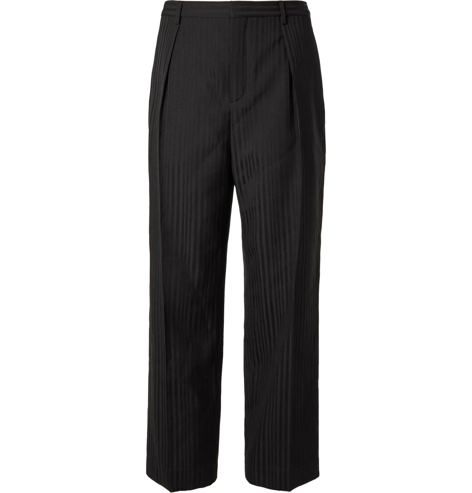 Wide-Leg Pleated Striped Wool Trousers - 1