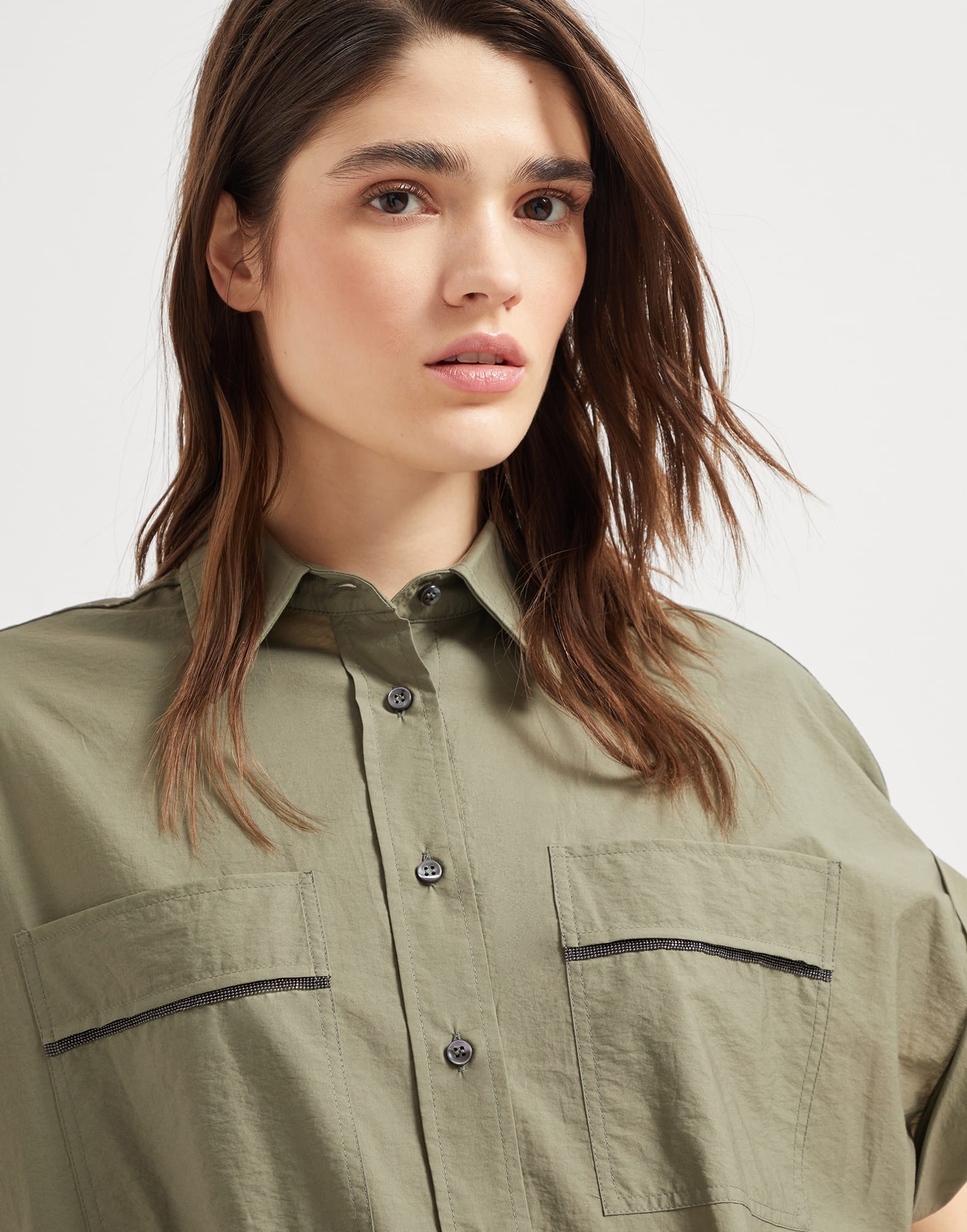 Techno cotton poplin shirt dress with precious trims - 3