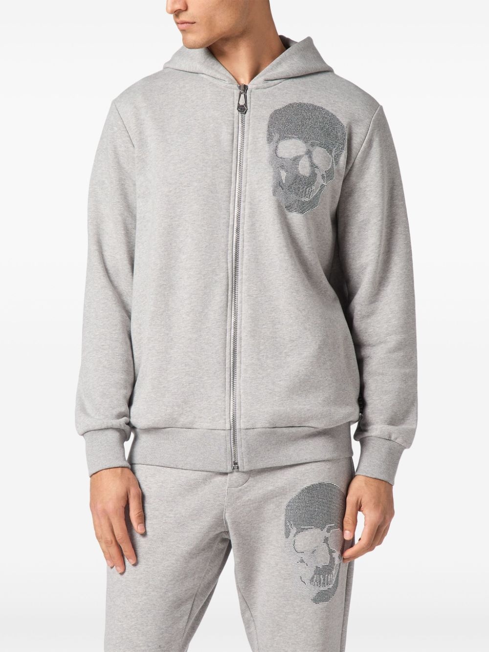 zip-up skull-embellished hoodie - 3