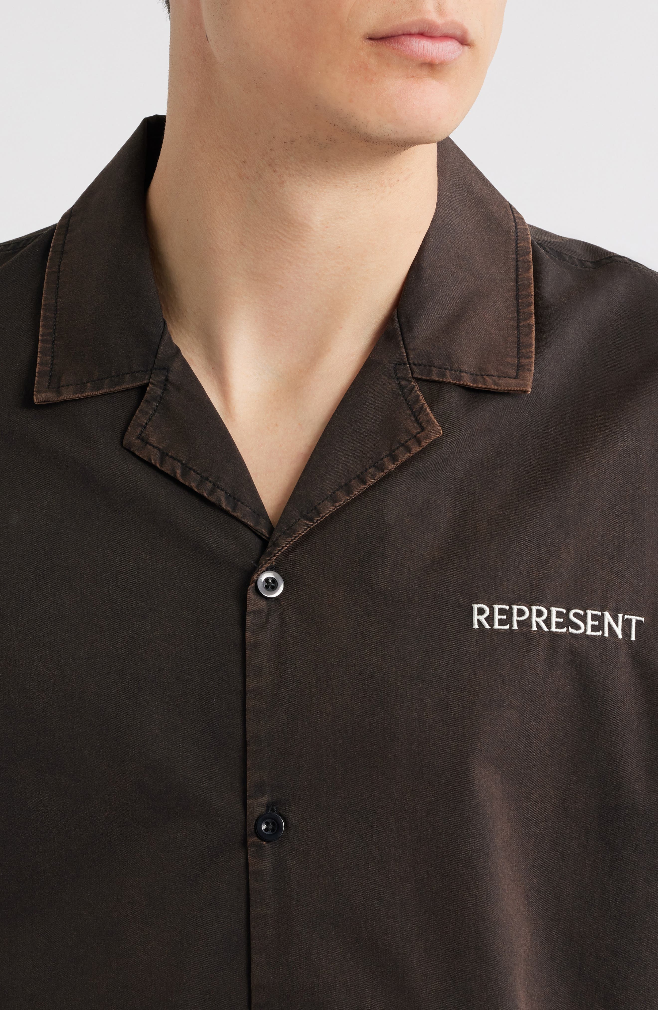 Represent Script Embroidery Camp Shirt in Jet Black at Nordstrom - 2