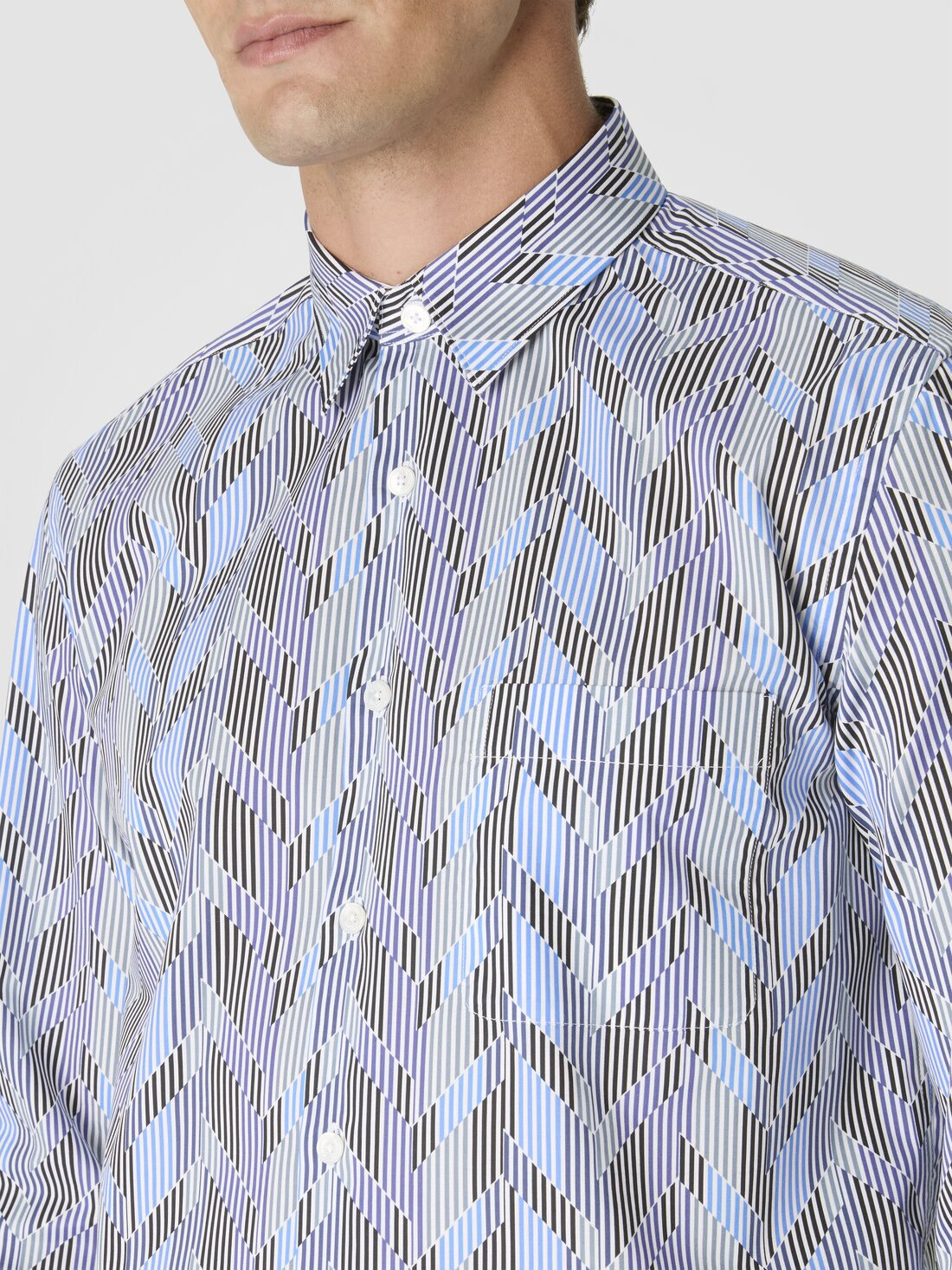 Poplin Cotton Shirt with Zigzag Pattern - 5