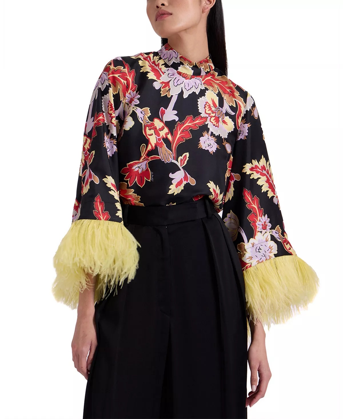 Make An Exit Silk Twill Top with Feathers - 1