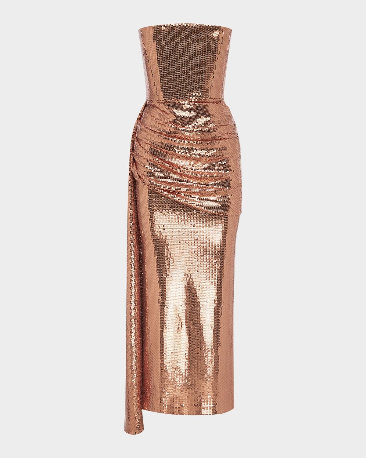 Strapless Draped Sequin Mesh Midi Dress - 1