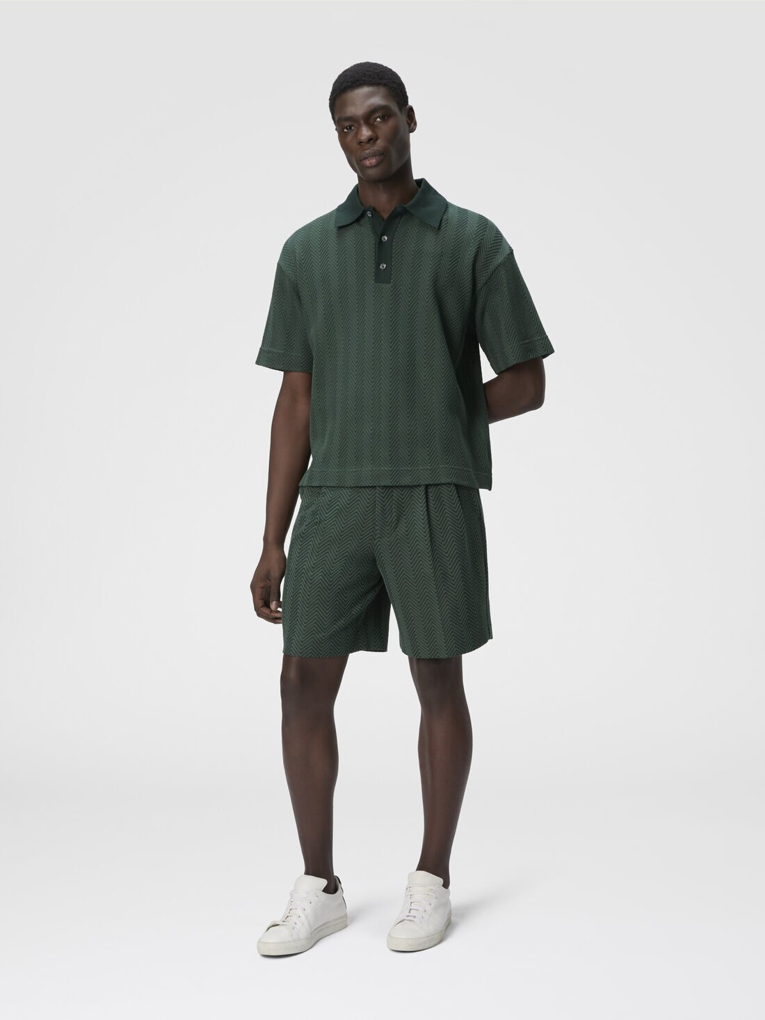 Cotton and viscose shorts with tonal zigzag - 4