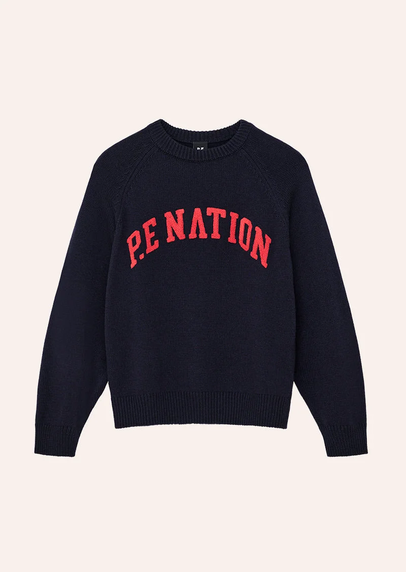LEGACY KNIT CREW IN DARK NAVY & COLLEGE RED - 1
