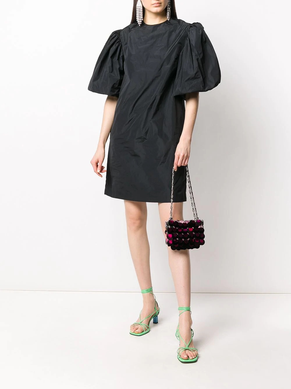 puff sleeved taffeta dress - 2