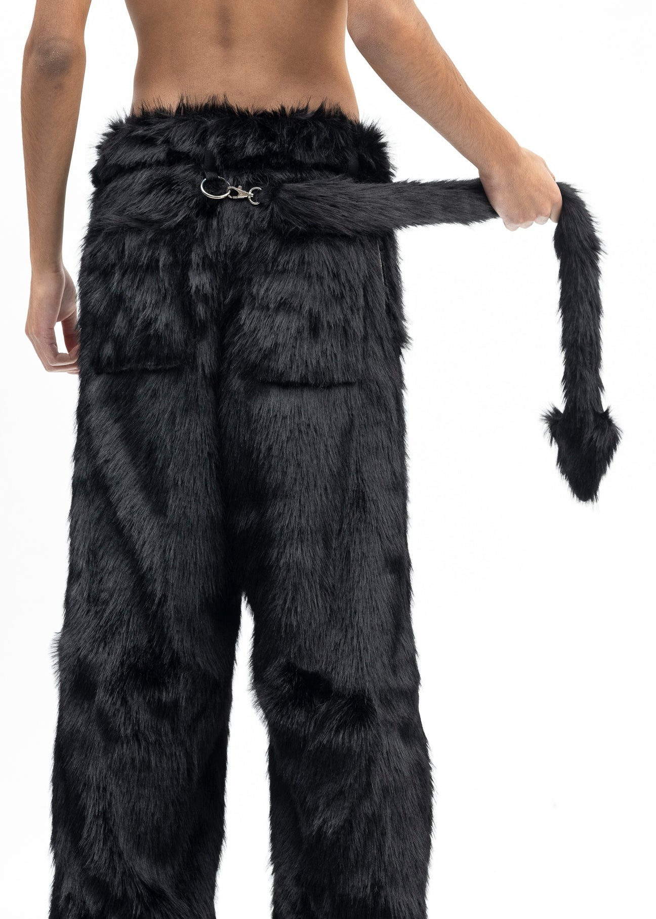 BLACK FAUX-FUR DEVIL PANTS - 2