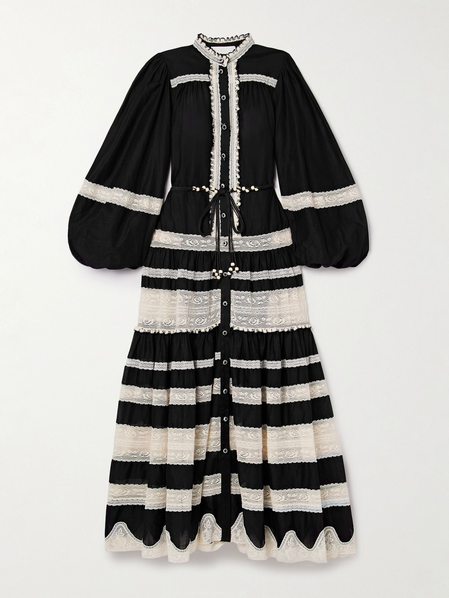 Rhiannon belted cotton-voile and lace maxi dress Black - 1