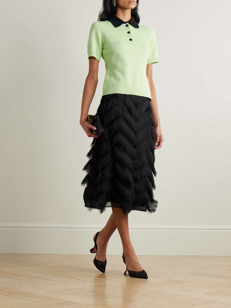 EMILIA WICKSTEAD Lorelei fringed mesh midi skirt Black outlook